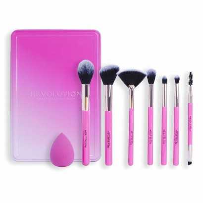 Set of Make-up Brushes Revolution Make Up The Brush Edit Pink 8 Pieces-Accessories & Organisers-Verais